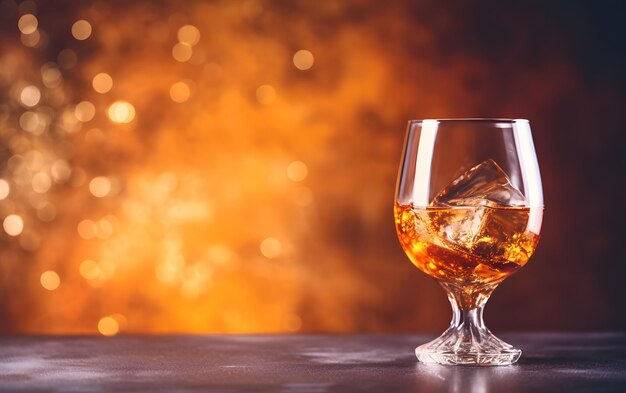 Un vaso de whisky con cubitos de hielo