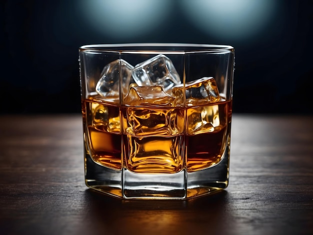 Foto un vaso de whisky con un cubo de hielo