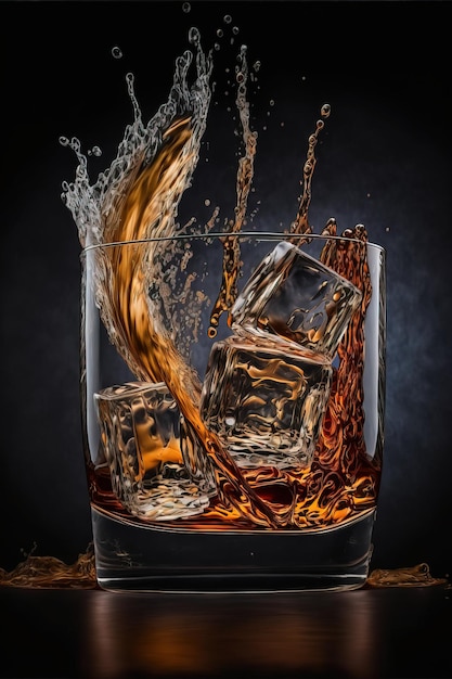 Vaso de whisky escocés y hielo AI generativa