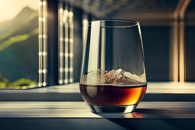 Un vaso de whisky con hielo encima