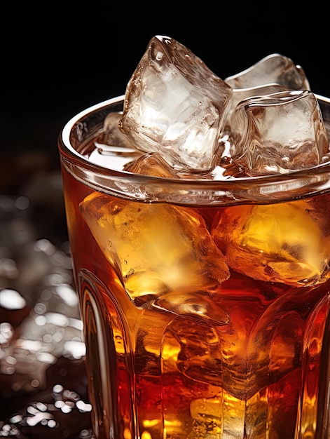 Un vaso de whisky con hielo y hielo en él