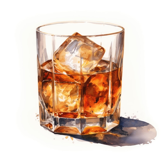 un vaso de whisky con hielo y hielo en él