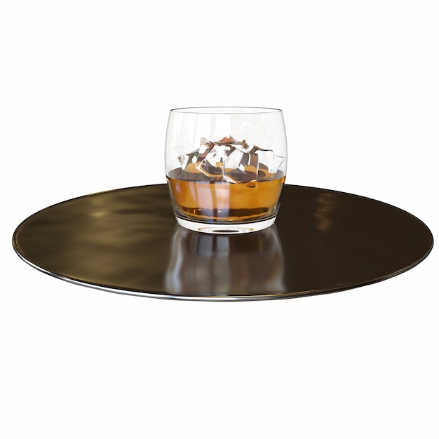 Vaso de whisky con hielo ilustración 3d