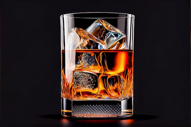 Vaso de whisky con hielo sobre un fondo oscuro IA generativa