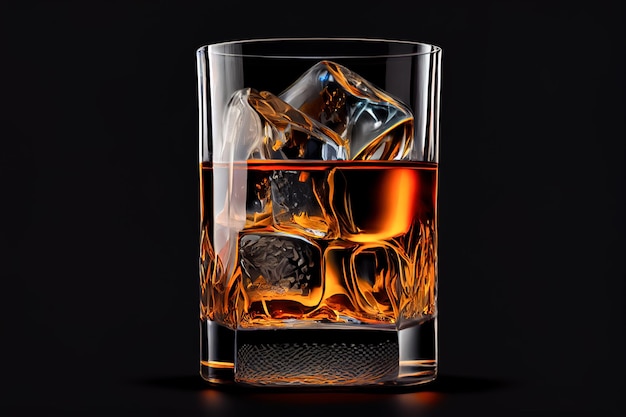 Vaso de whisky con hielo sobre un fondo oscuro IA generativa