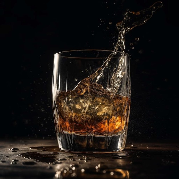 Un vaso de whisky con hielo vertido en él