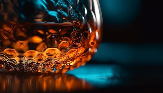 Un vaso de whisky de lujo refleja una fiesta de celebración azul generada por IA
