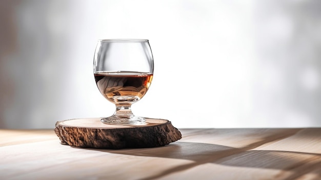 Un vaso de whisky en un posavasos de madera