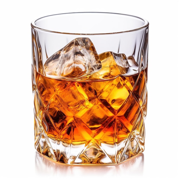 Foto vaso de whisky sobre un fondo blanco ia generativa