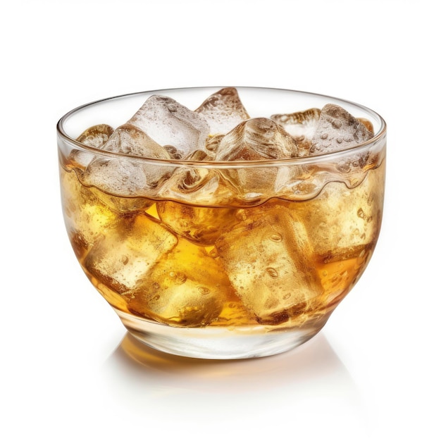 Un vaso de wiskey con hielo
