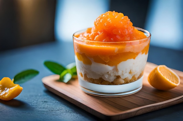 un vaso de yogur con jugo de naranja