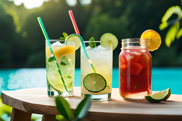 unos vasos de agua con pepinos y limas