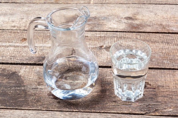 Vasos de agua sobre una mesa de madera.