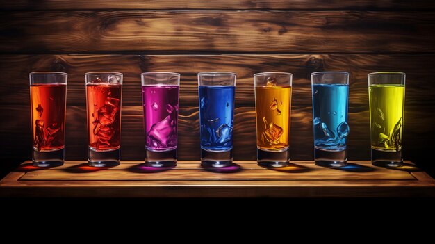 vasos con bebidas coloridas sobre la mesa