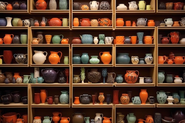 Vasos de cerámica hechos a mano estantes de arte Generar Ai
