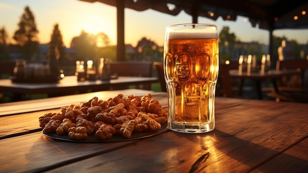 vasos de cerveza en una mesa de madera