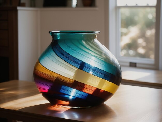 Vasos coloridos em uma mesa em uma sala de estar moderna ai generativo