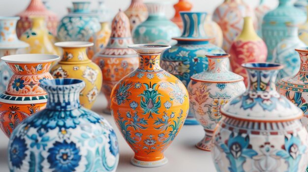 Vasos coloridos em uma mesa perfeitos para projetos de decoração doméstica