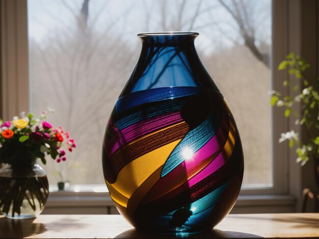 Vasos coloridos en una mesa en una sala de estar moderna ai generativo