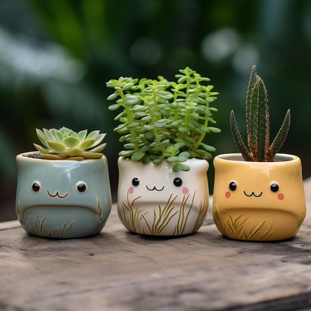 Vasos de plantas de cerâmica bonitos inspirados no estilo Nikon D850 Kawaii