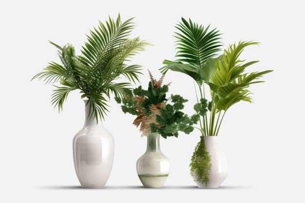 Foto vasos e vasos de plantas interiores sobre fundo branco ai gerados