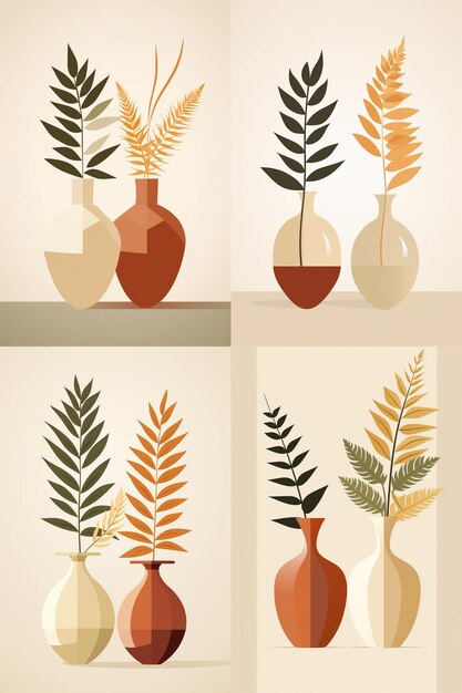 Foto vasos e vasos gregos definem plantas de decoração com vasos de cerâmica antiga