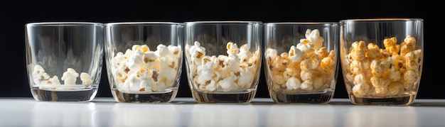 Foto vasos de palomitas de maíz fondo blanco wde panorámica ai generativa