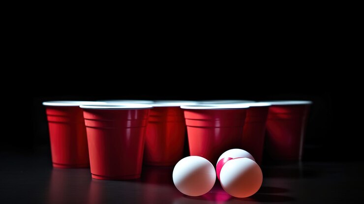 Vasos de plástico rojo Beer Pong Generative ai