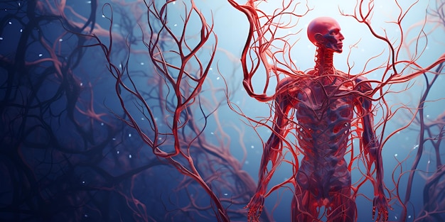 Foto los vasos sanguíneos las conexiones neuronales el movimiento de la sangre dentro del cuerpo humano los focos de inflamación