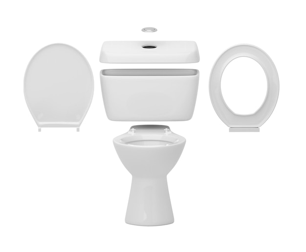 Vasos sanitários desmontados em fundo branco