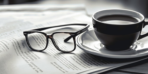 vasos en una taza de café de periódico y fondo