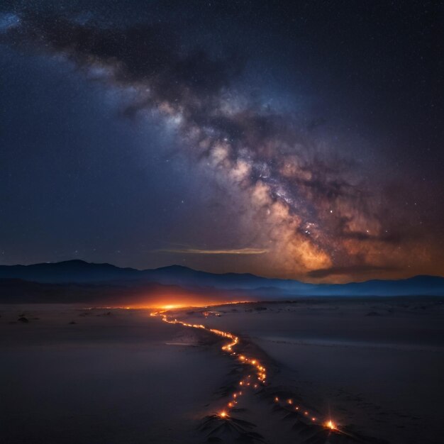 Foto una vasta extensión de cielo nocturno en llamas con innumerables estrellas la vía láctea se extiende a través del horizonte