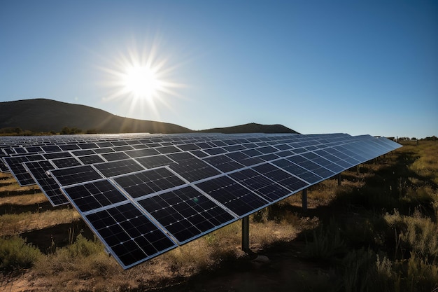 Vasto campo solar bajo el radiante sol generativo IA