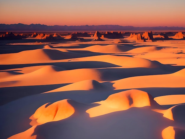 Un vasto desierto de sal de color blanco que se extiende hasta el horizonte con algunos afloramientos rocosos y un