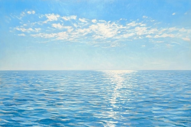 Un vasto océano con un horizonte limpio pintado en tonos suaves