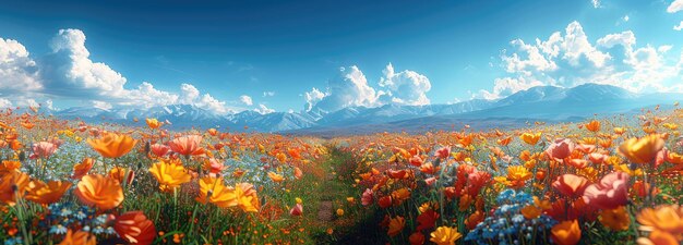 Foto un vasto prado de flores silvestres bajo la cordillera