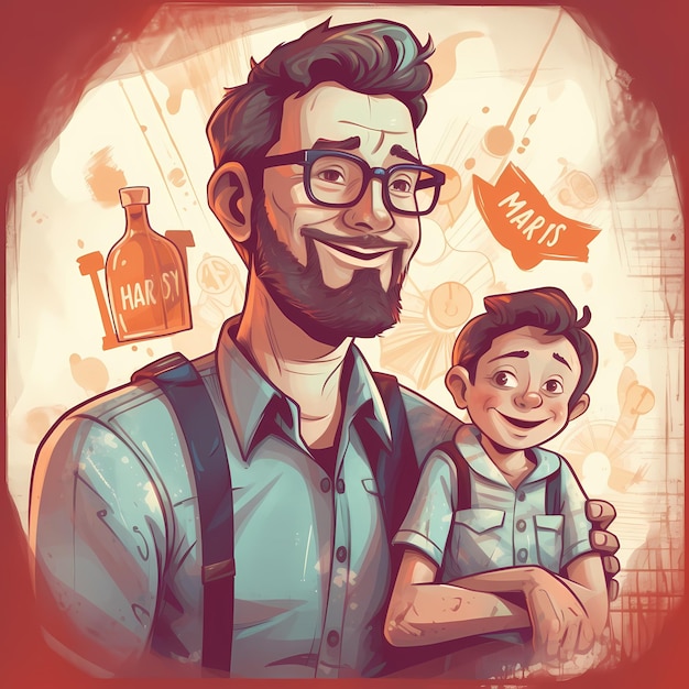 Vater mit Kind Vater und Sohn Vatertag Illustration mit Eltern und Kind sauberes Design glückliche Illustration