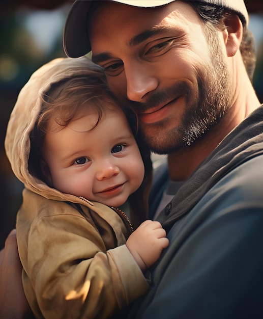 Vater mit seinem Baby im Freien