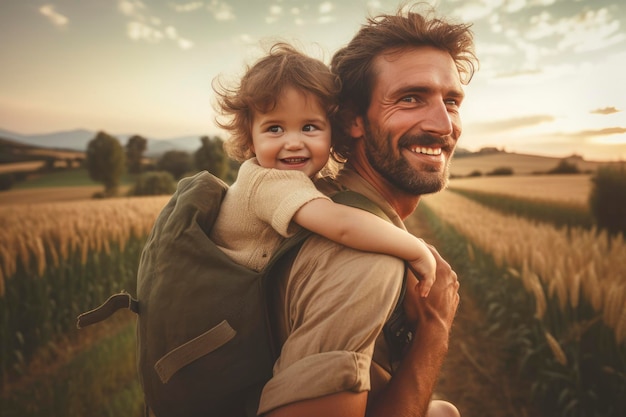 Vater mit seinem Sohn auf seinen Schultern