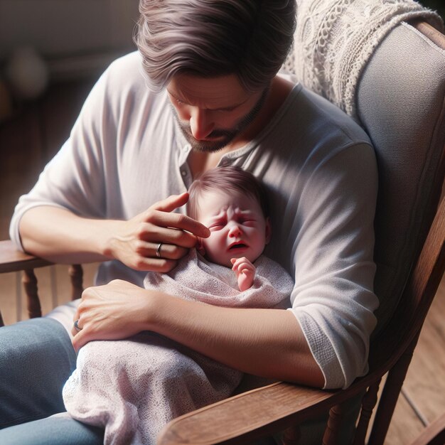 Vater sitzt mit süßem Baby