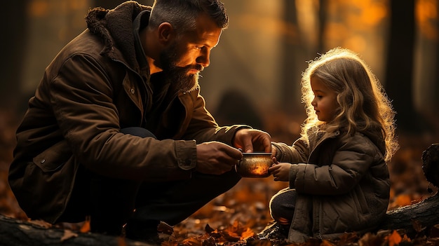 Vater spielt mit Kind in der Natur Foto