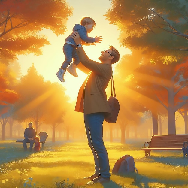 Vater-Tag-Feier Vater und Kind genießen einen herzerwärmenden Moment im Park