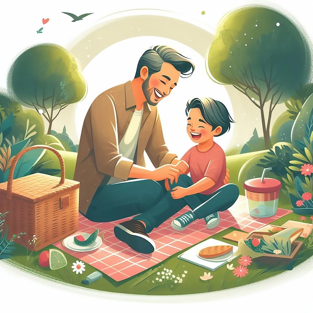 Vater-Tag-Feiern Vater und Kind haben ein Picknick zusammen erzeugt ai
