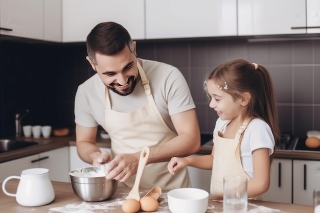 Vater-Tochter-Küche Hausmannskost Erzeuge KI