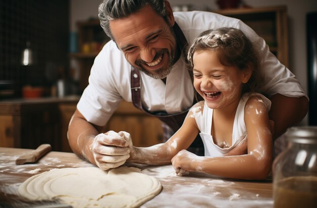 Vater und Kind backen in der Küche