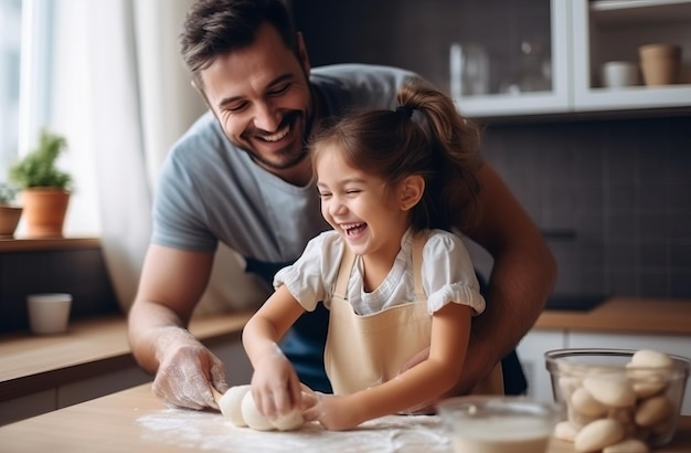 Vater und Kind backen in der Küche