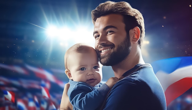 Vater und Kind Cheerleader im Stadion bei einem Sportspiel