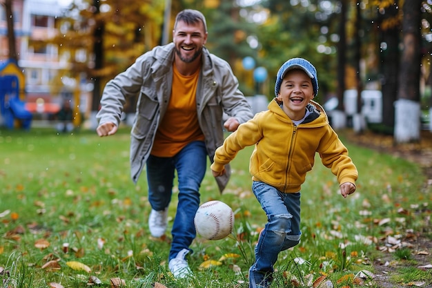 Vater und sein Sohn spielen Baseball im Garten ihres Hauses