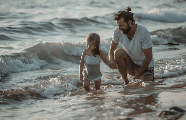 Vater und Tochter haben Spaß am Meer