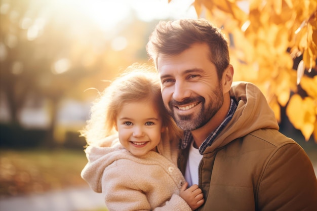 Vater und Tochter lächeln im Freien